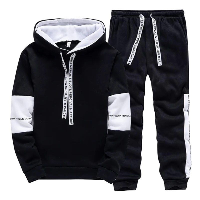 Winter Clothing - Black White Men's Tracksuit Fashion Casual