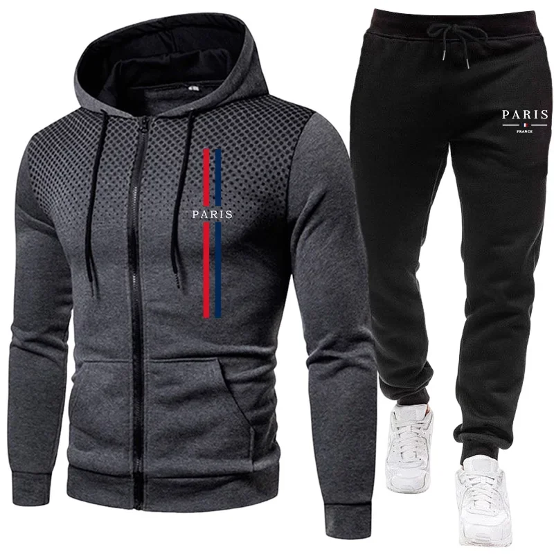 Winter Clothing - Men sports suit zipper jacket+pants two-piece