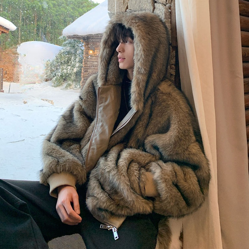 Winter Clothing Uae - Men Faux Fur Coats Jackets Hooded