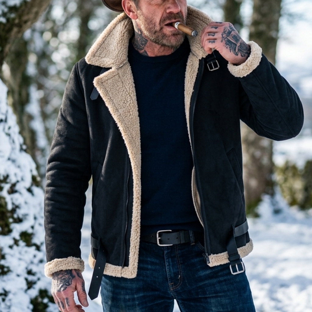 Winter Clothing Uae - Men Winter Faux Suede Jacket Fleece