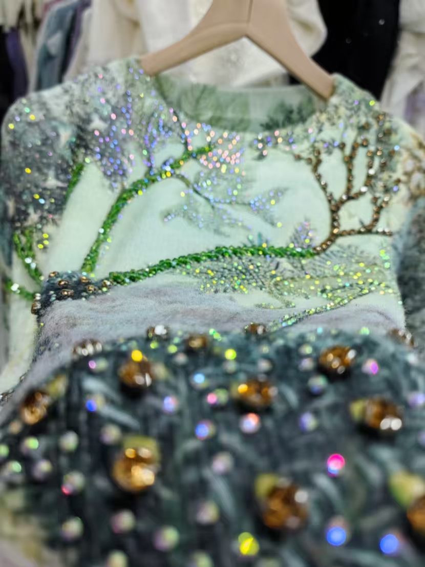 Winter Clothing Factory Outlet - Real Photos Sparkling Crystal Stones Stitch