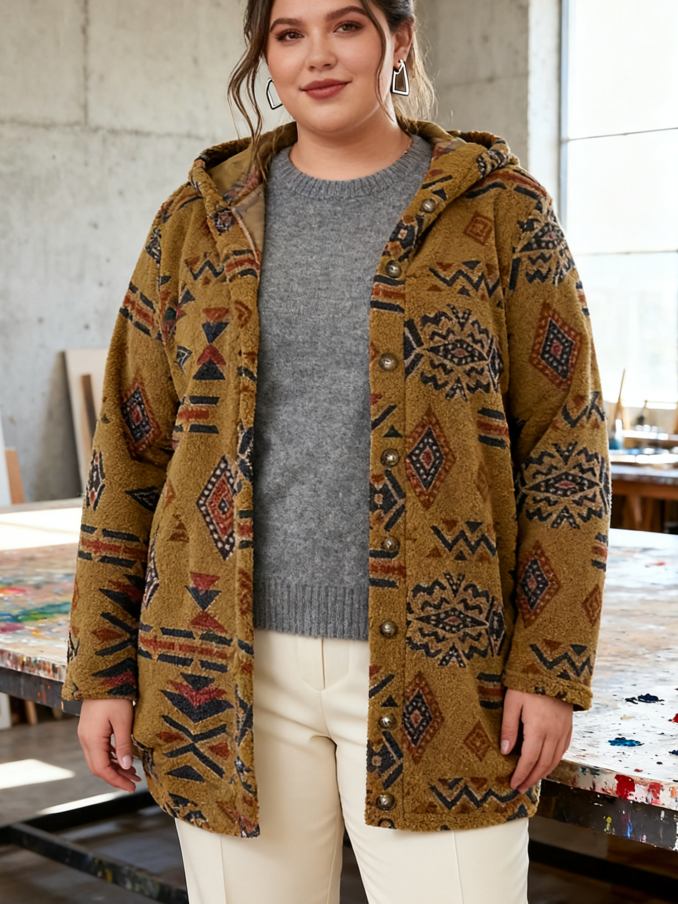 Winter Clothing Deals - Plus Size Women Vintage Aztec Tribal