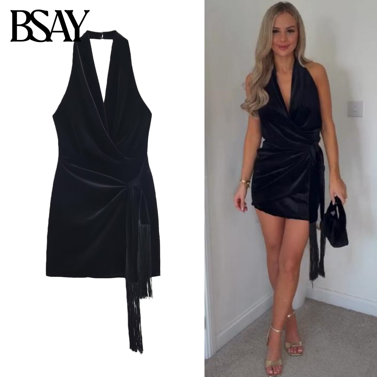 BSAY Tassel Velvet Short Dress - đánh giá và giá Winter Clothing In French